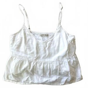 Abercrombie Babydoll Flowy Tank Top Linen Blend Coastal White Women Size Medium